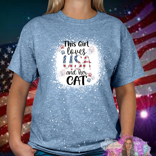 This girl loves USA and her Cat